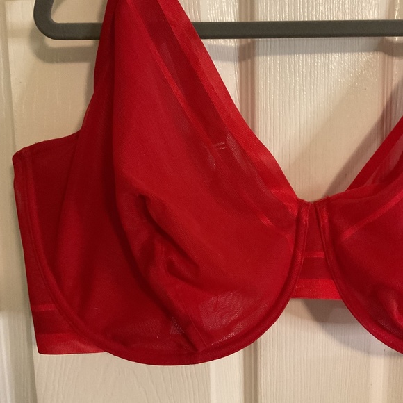 Parfait Double Mesh Lined Plunge Bra Red Underwire Semi Sheer - Picture 2 of 9